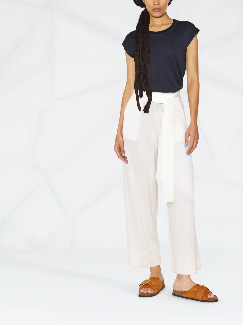 paperbag-waist wide-leg cropped trousers - 4