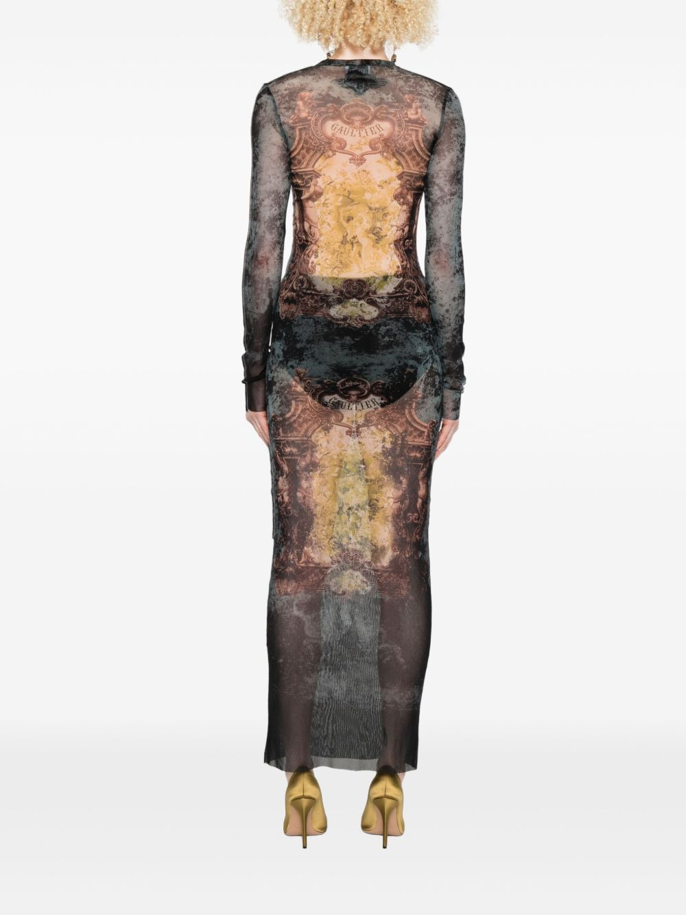 baroque-print long-sleeved maxi dress - 4