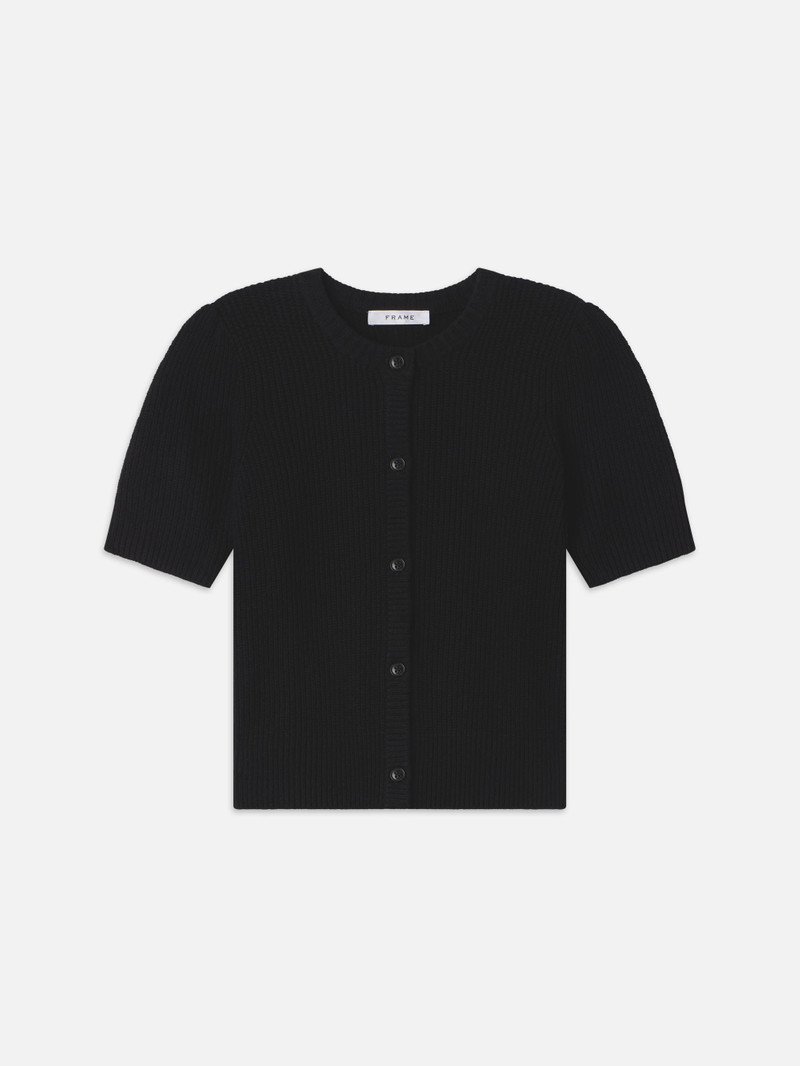 Shrunken Short Sleeve Cardi in Black - 1