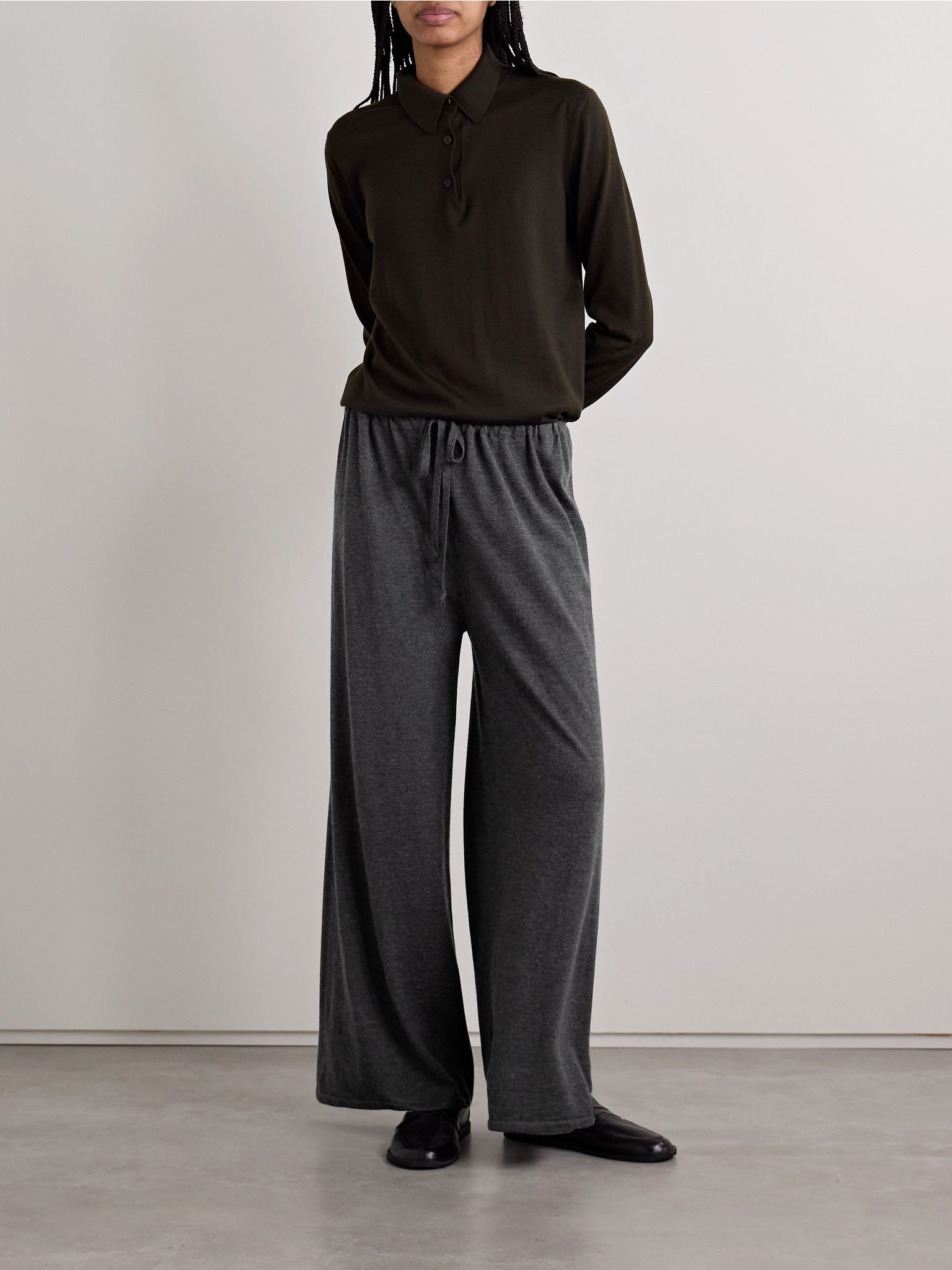 Helphine mélange cashmere wide-leg pants Gray - 2