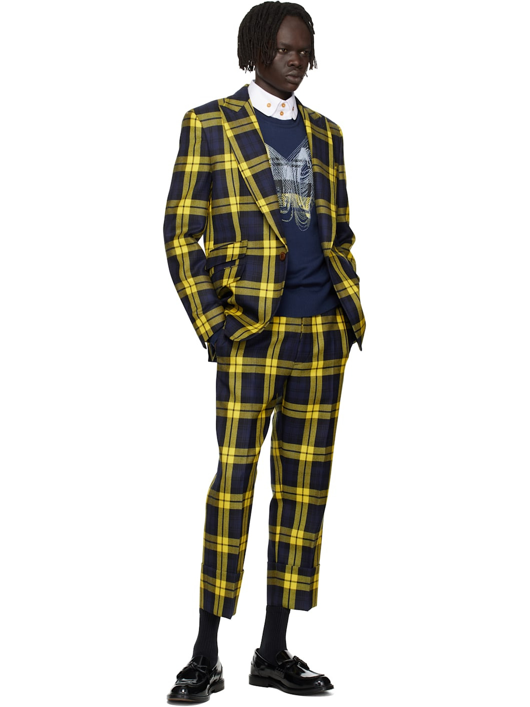 Navy & Yellow One Button Blazer - 4