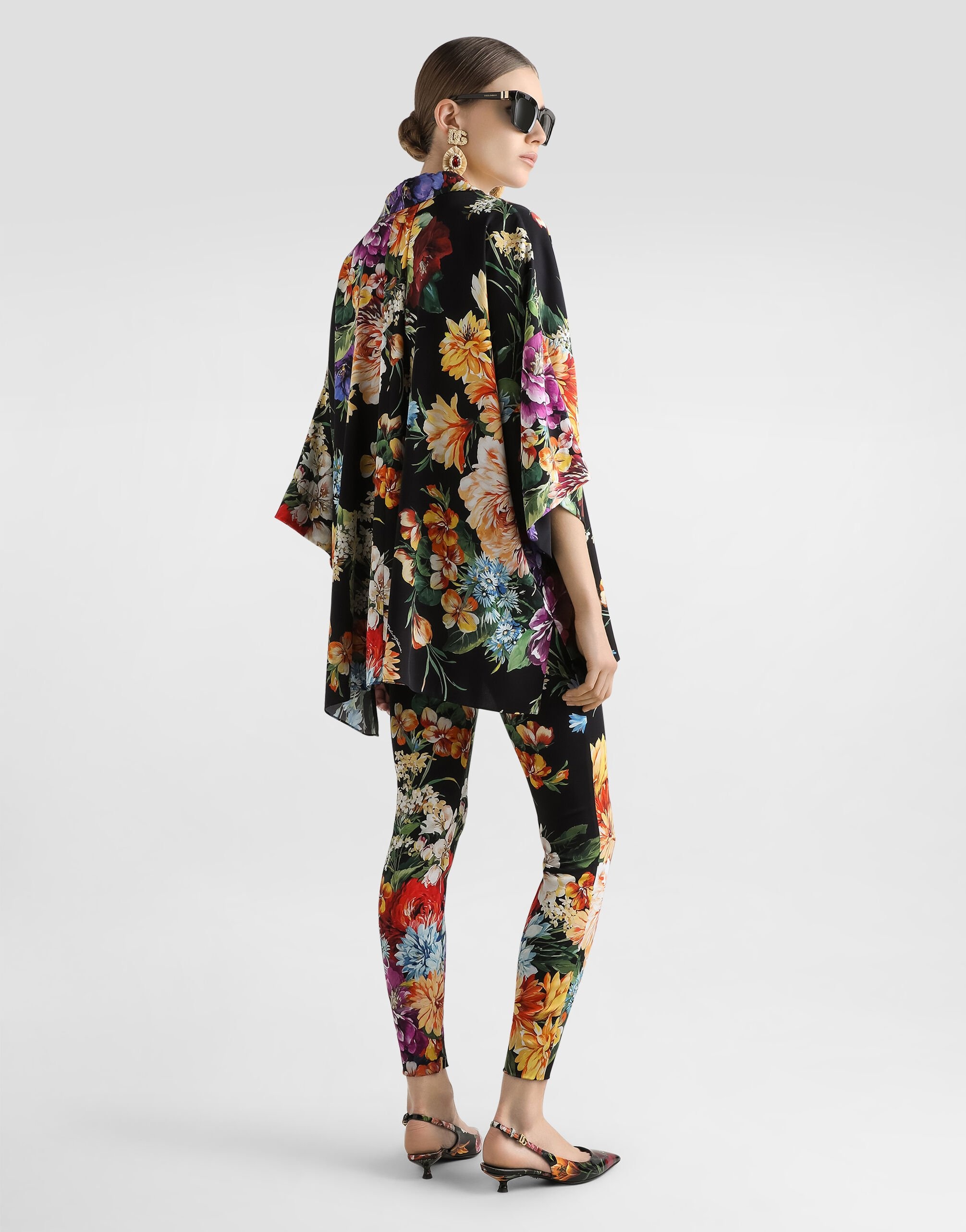 Flower bouquet-print charmeuse shirt - 3