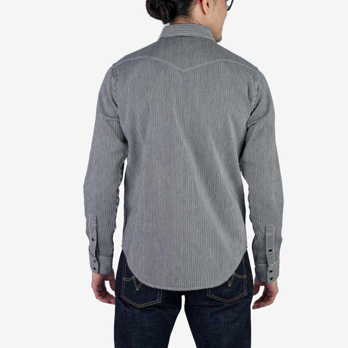 IHSH-365-IND 8oz Herringbone Hickory Stripe Sawtooth Western Shirt - Indigo - 4