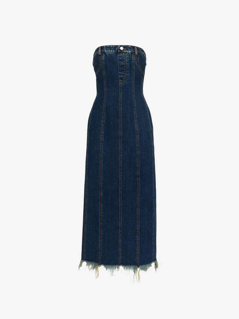 Women's Denim Bustier Dress in Indigo - 2