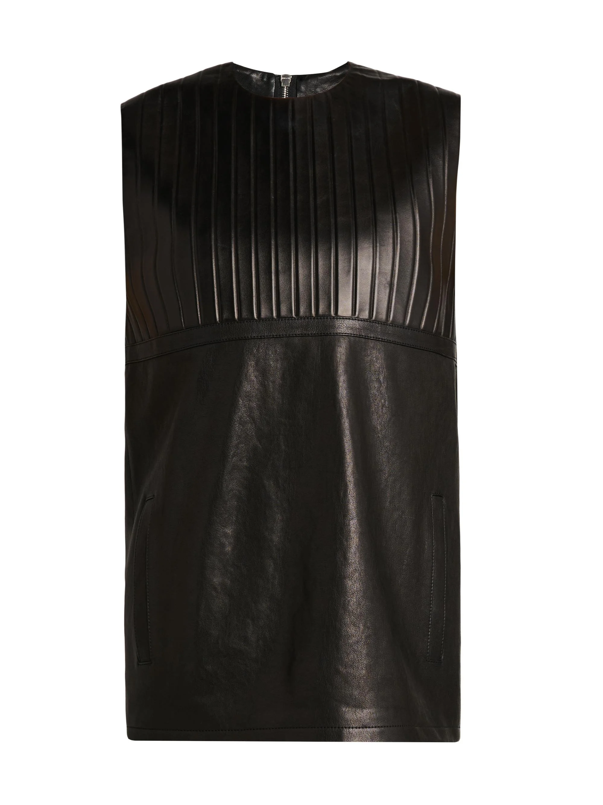Women's Ribbed Leather Minidress - Black - 1