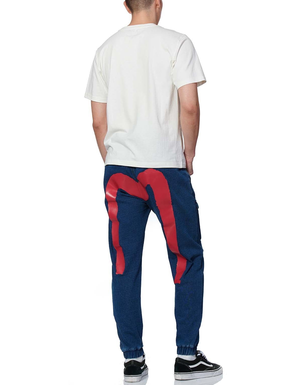 Multi-pockets Denim Jogger Jeans with Brushstroke Daicock Print - 7