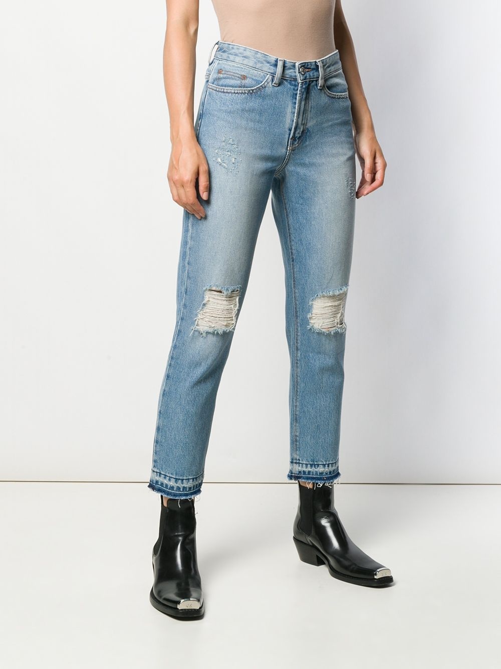 distressed straight jeans - 3