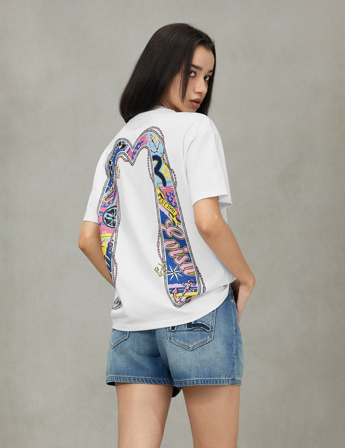 Twisted Rope and Daicock Anchor Print Oversized T-Shirt - 4