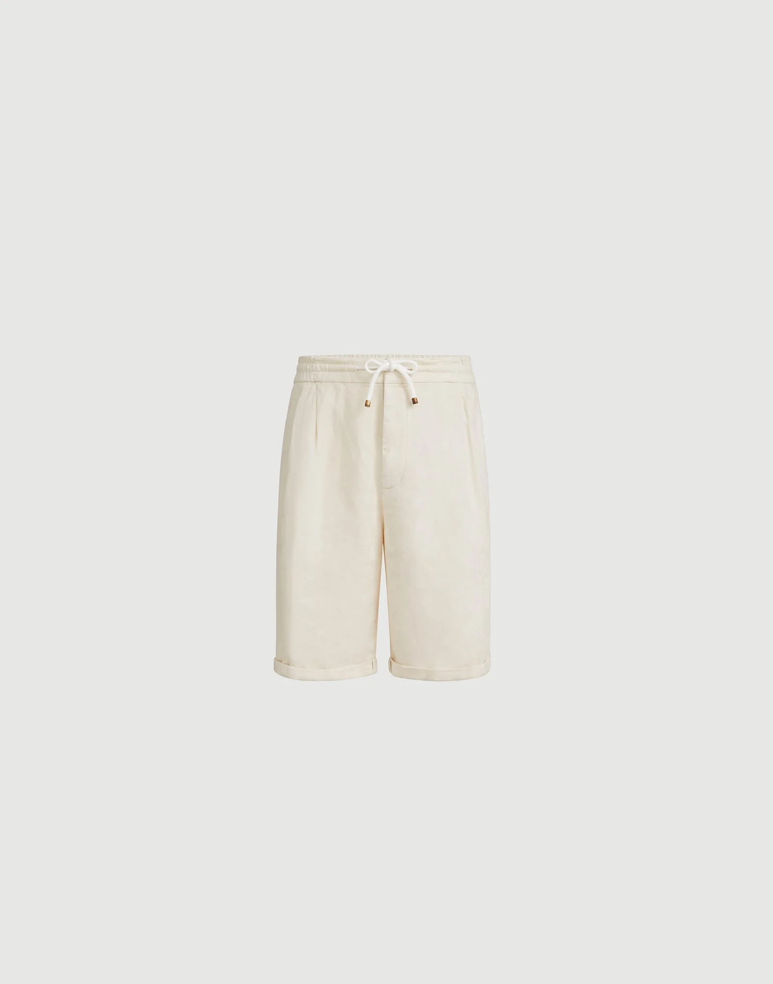 Garment-dyed Bermuda shorts in linen gabardine with drawstring and pleat - 1