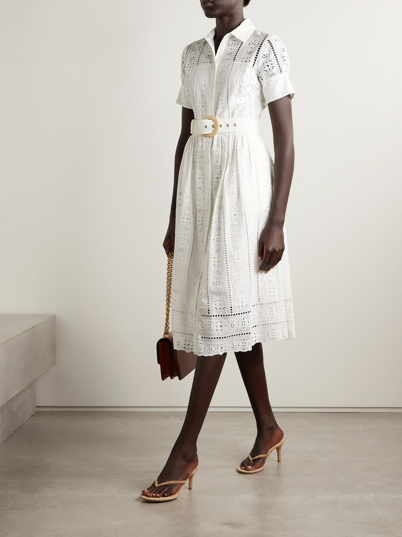 Cara Cara Malena belted broderie anglaise cotton midi dress Ivory outlook