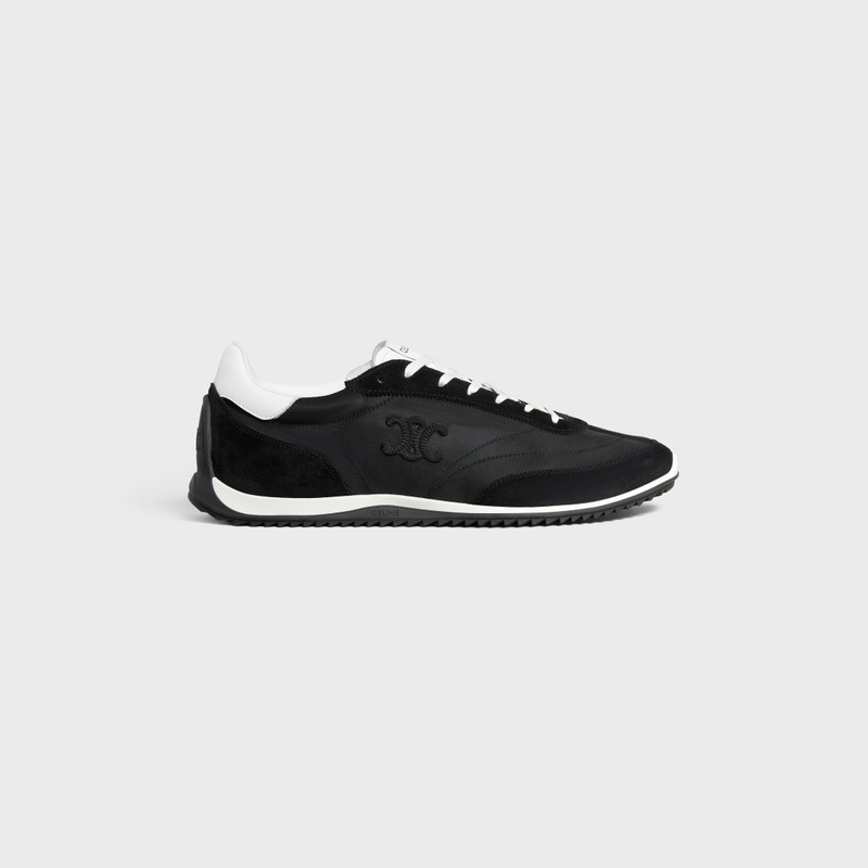 CELINE RACER LOW LACE-UP SNEAKER WITH TRIOMPHE IN NYLON, SUEDE CALFSKIN AND CALFSKIN 1