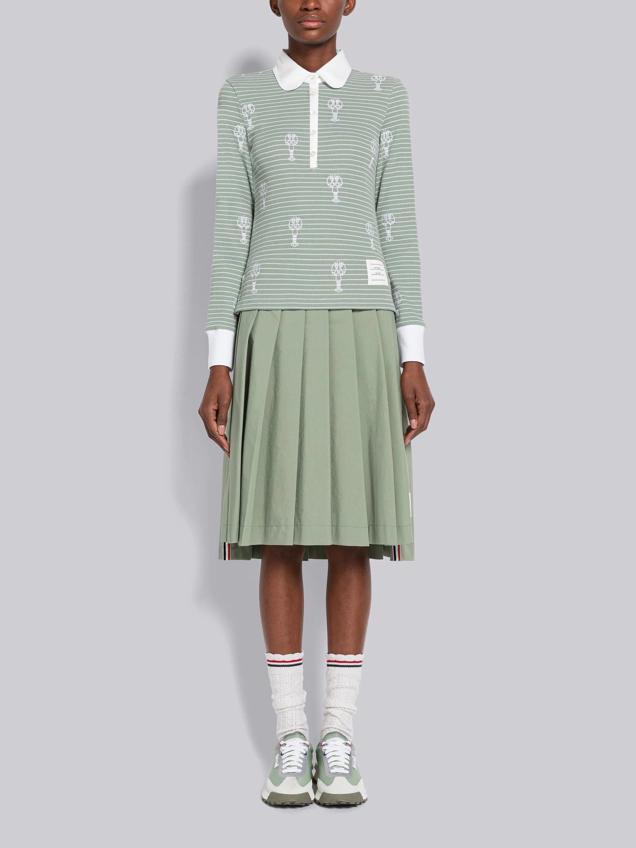 Pinstripe Rib Lobster Half Drop Long Sleeve Polo - 4