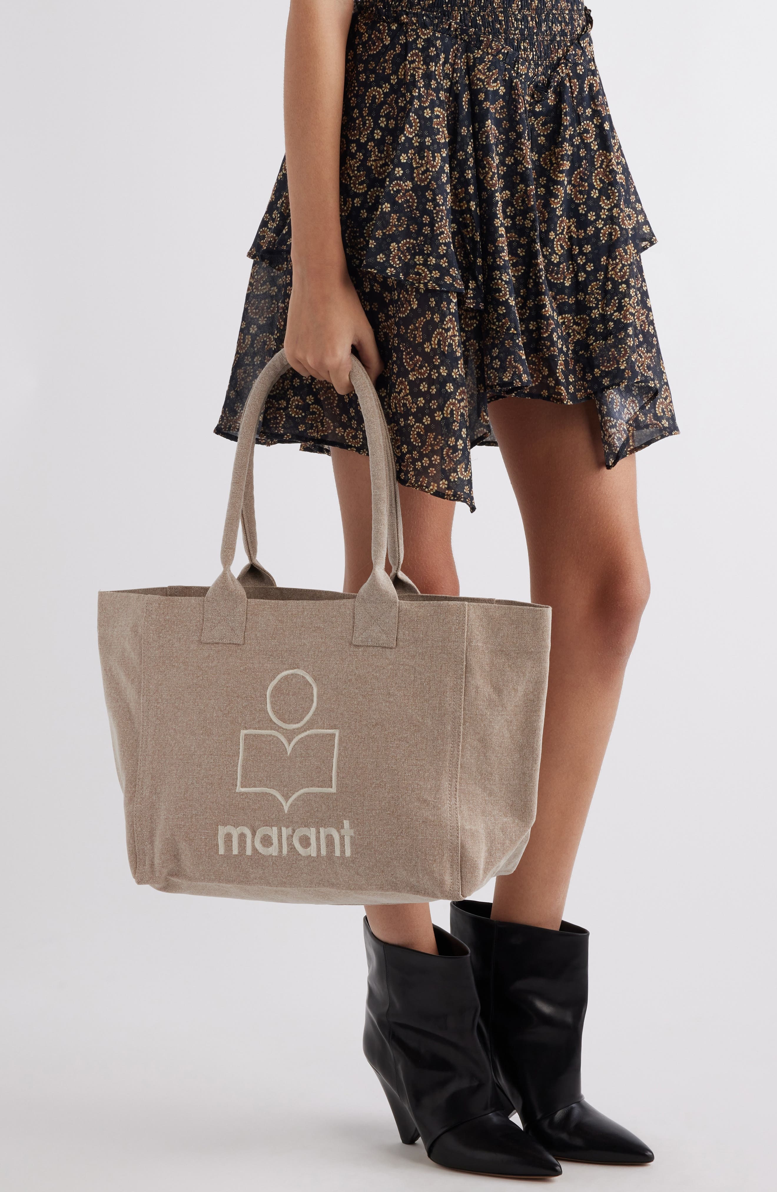 Isabel Marant Yenky Zipped Embroidered Logo Canvas Tote in Beige at Nordstrom - 8