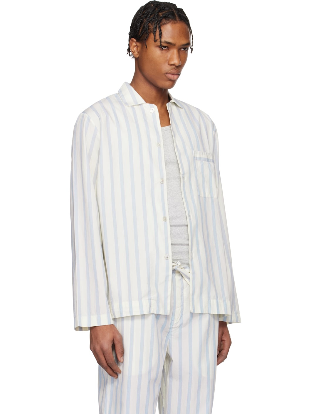 Blue & Off-White Poplin Long-Sleeved Pyjama Shirt - 2