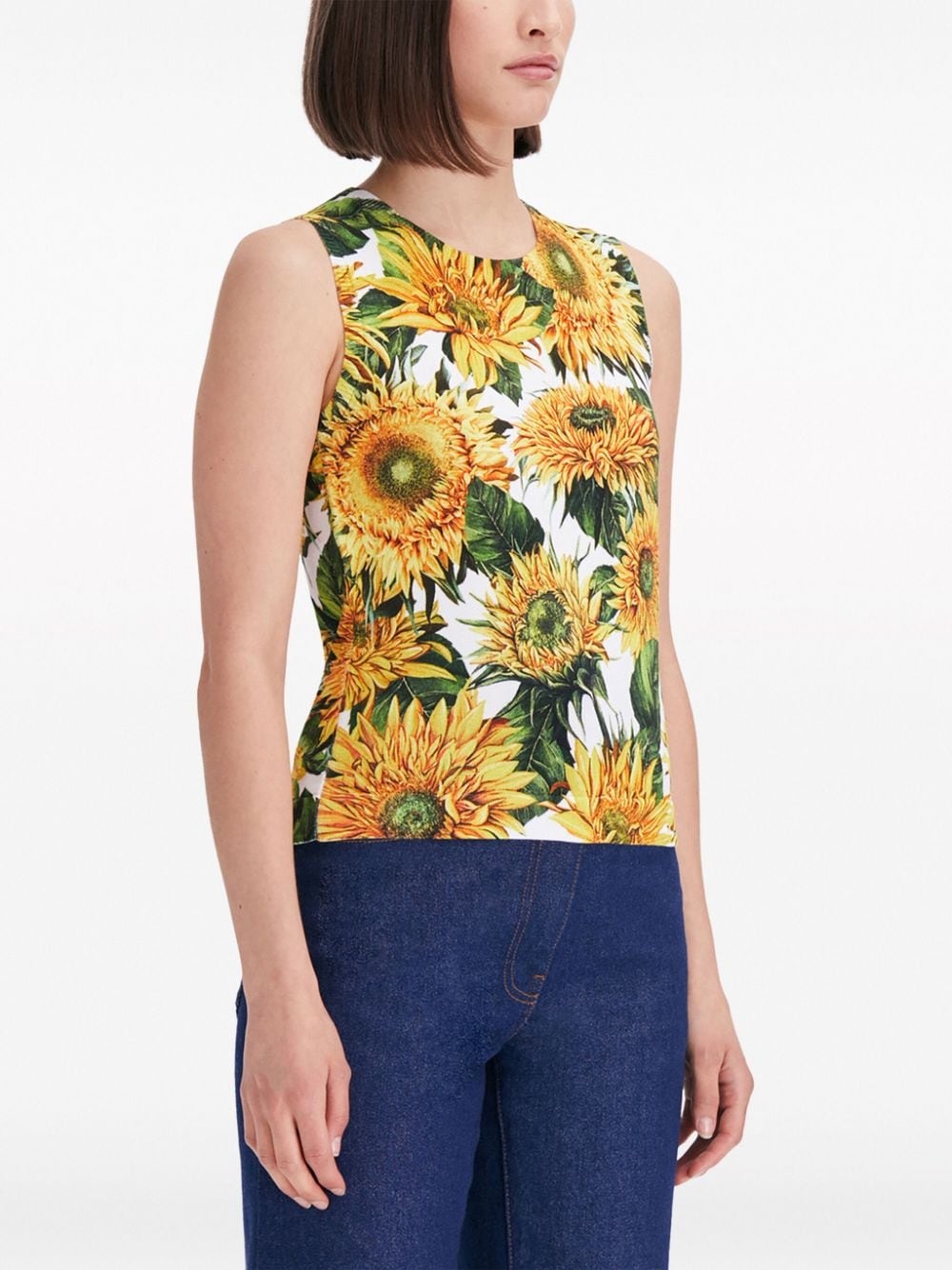 floral-print round-neck tank top - 4