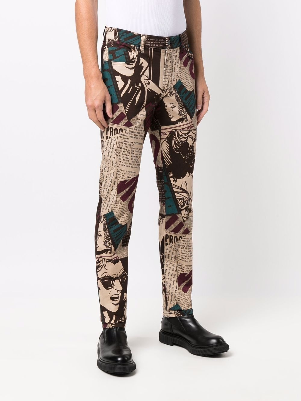 newspaper-print stretch-gabardine trousers - 3