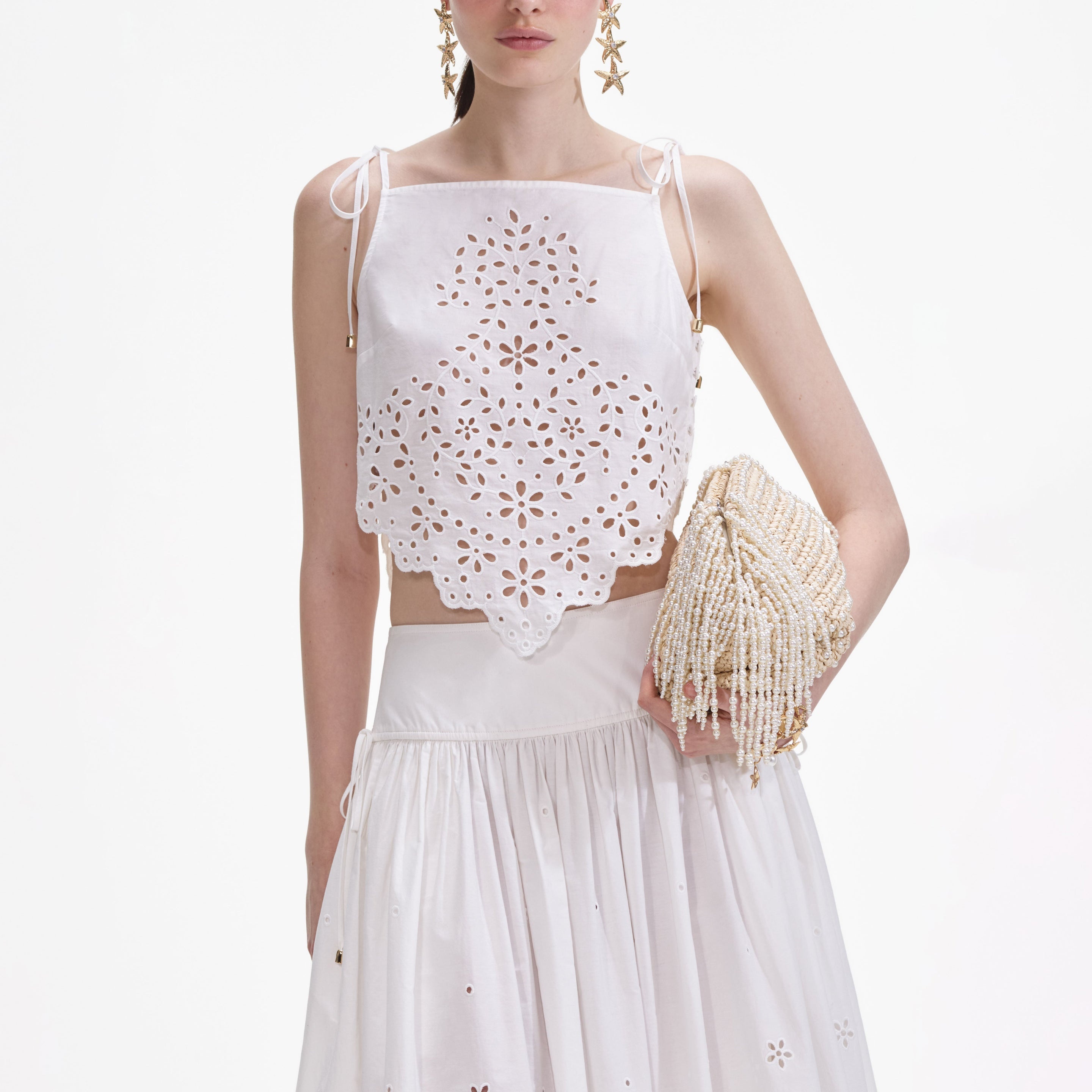 White Cotton Embroidered Top - 4