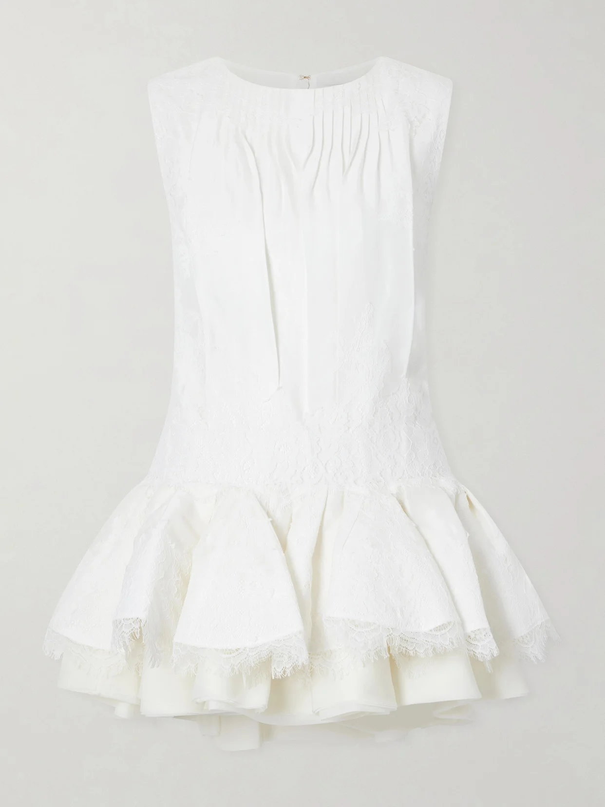 Cressida Gathered Tiered Lace-trimmed Linen-blend Mini Dress - 1