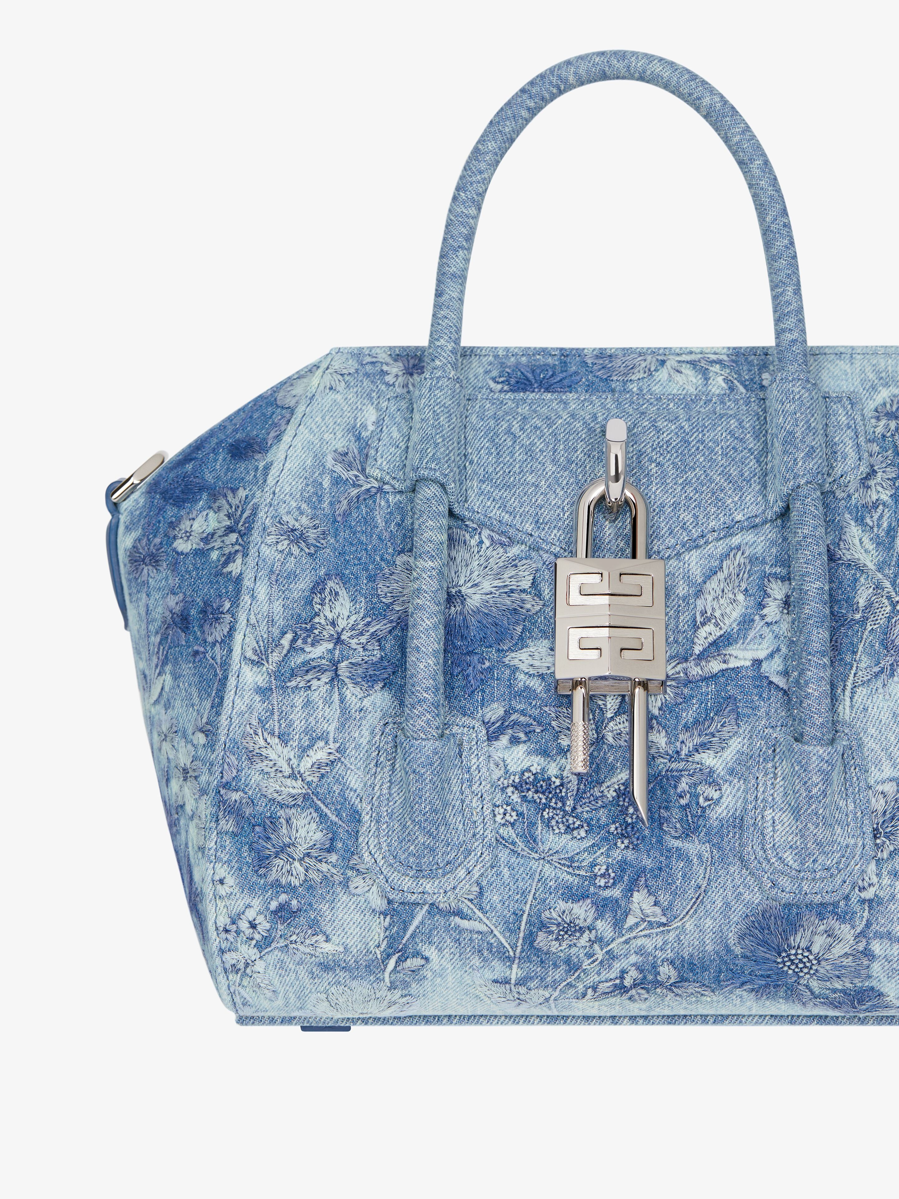 MINI ANTIGONA LOCK BAG IN WASHED EMBROIDERED DENIM - 6