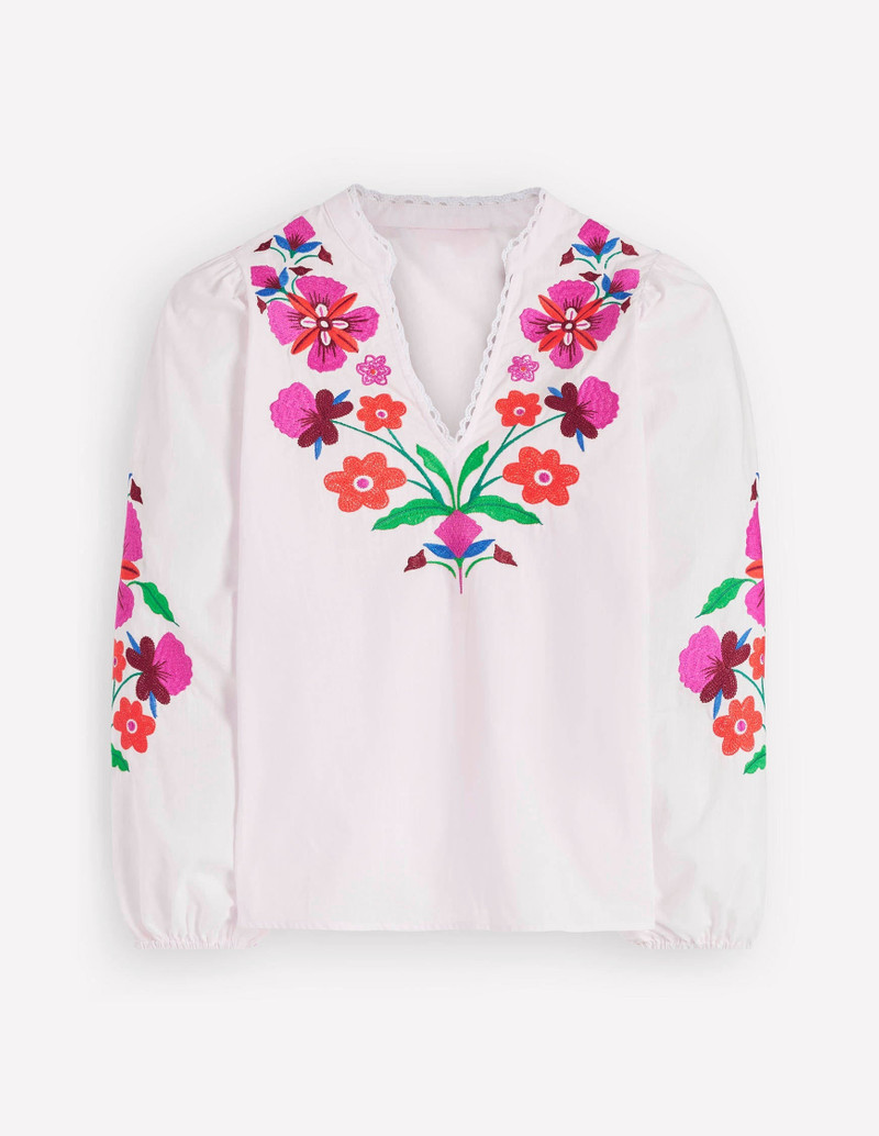 Embroidered Notch Neck Top-Floral Placement Embroidery 1