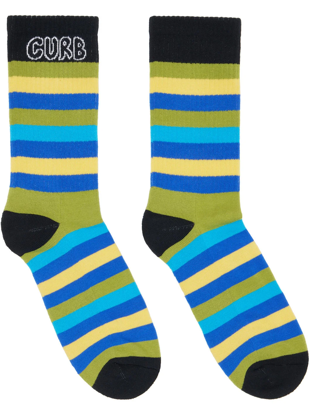 Green & Blue 'Curb' Striped Cotton Socks - 1