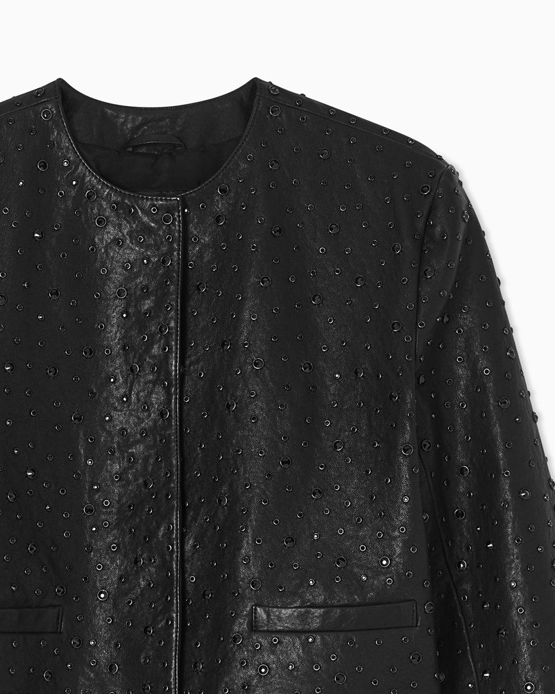 EMPORIO ARMANI BOXY JACKET IN VEGETABLE-TANNED NAPPA LAMBSKIN WITH ALL-OVER CRYSTALS outlook