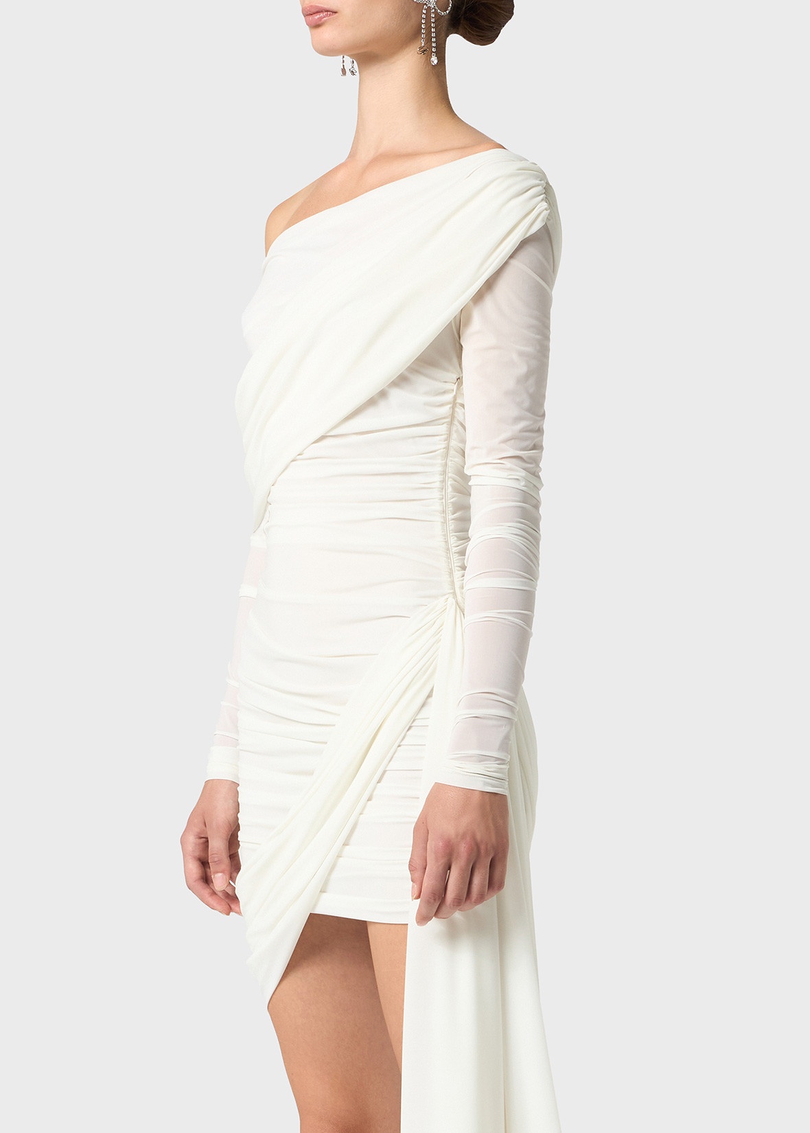 ONE-SHOULDER DRESS WITH DRAPES AND SASH - 5