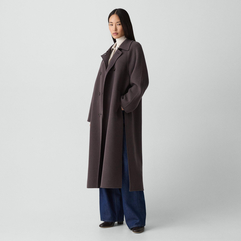 Long Double-Breasted Coat in Textured Wool-Cashmere 3