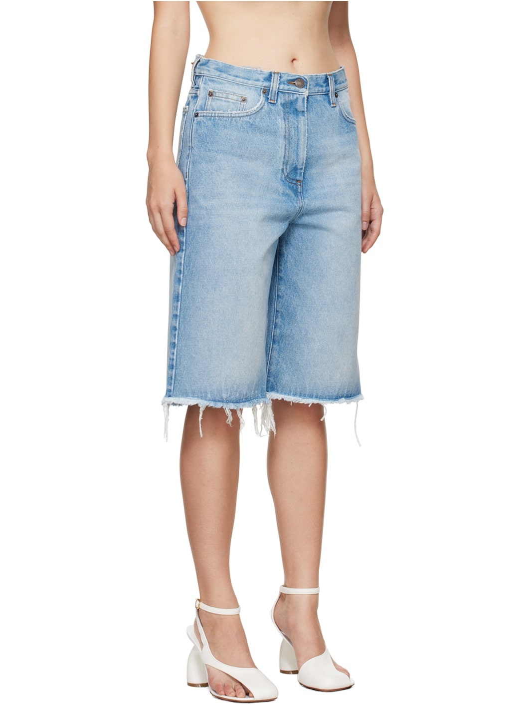 Blue Frayed Edge Denim Shorts - 2