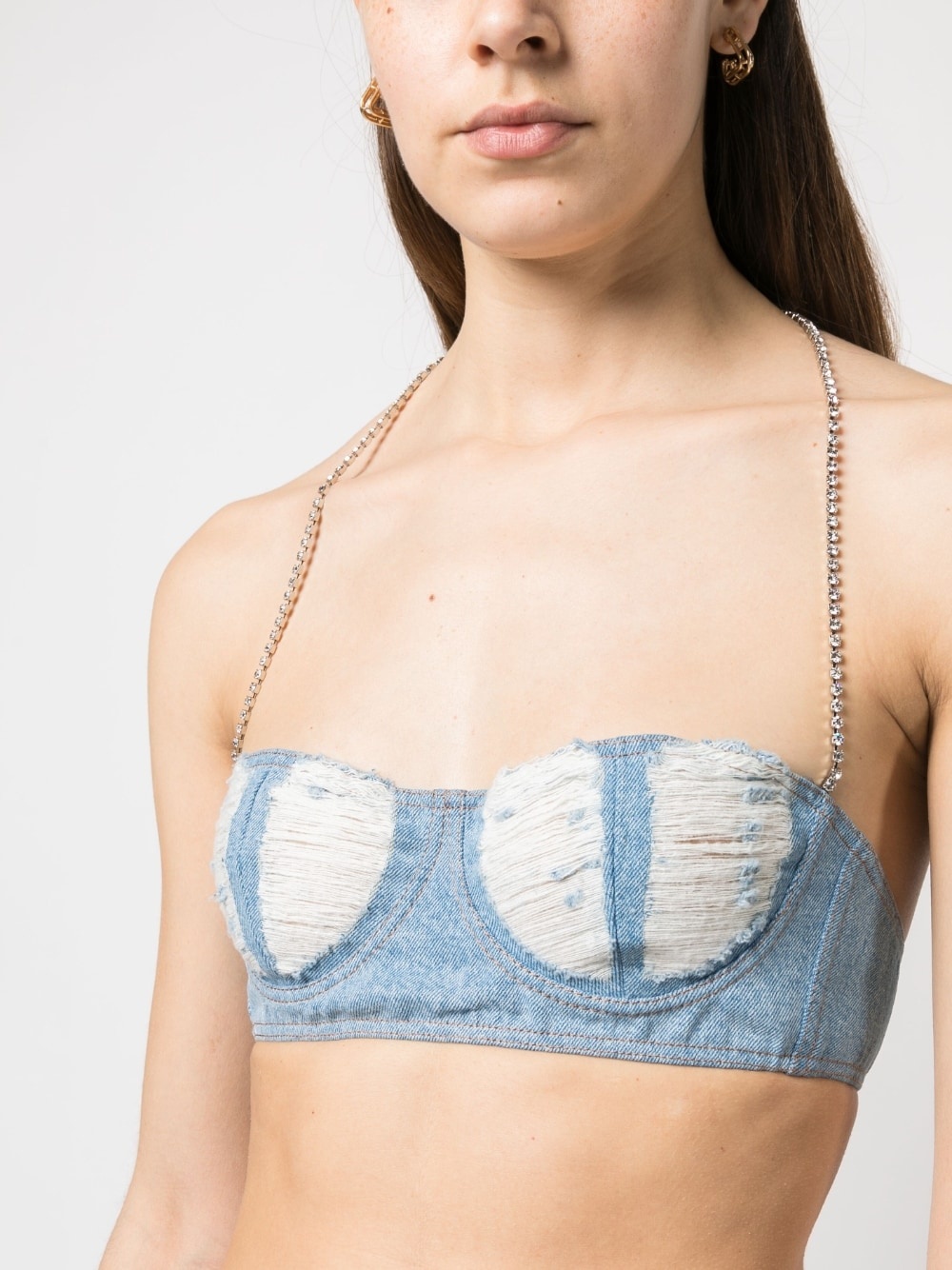 ribbed washed-denim crop top - 5