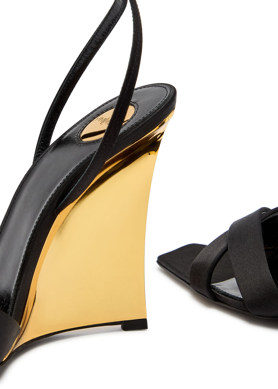 Saint Laurent Lucienne 110 Crepe Satin Wedge Sandals - 4