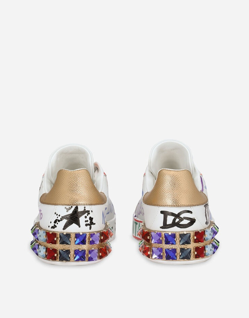 Dolce & Gabbana Calfskin Portofino sneakers with embroidery and lettering outlook