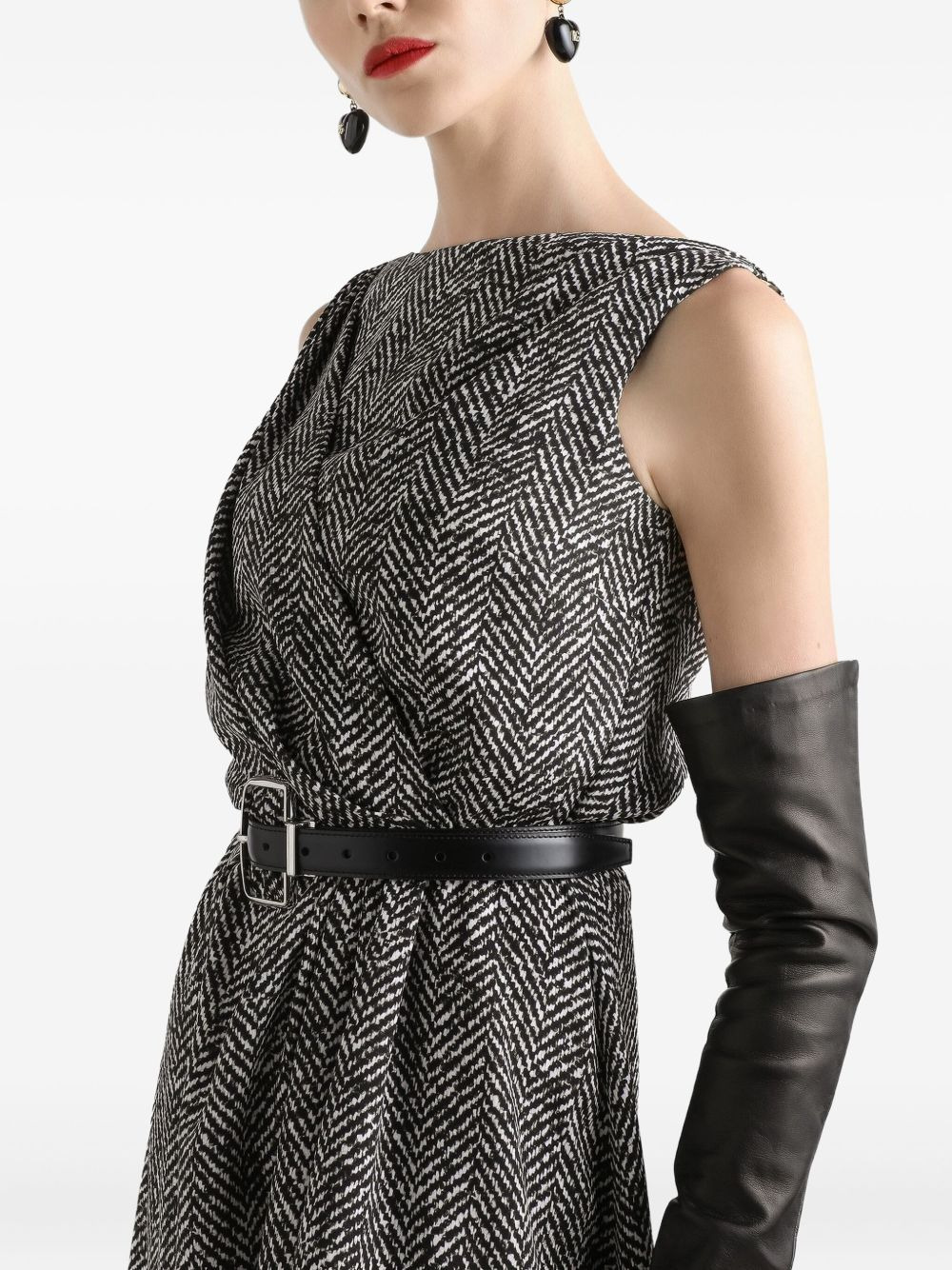 herringbone sleeveless midi dress - 5