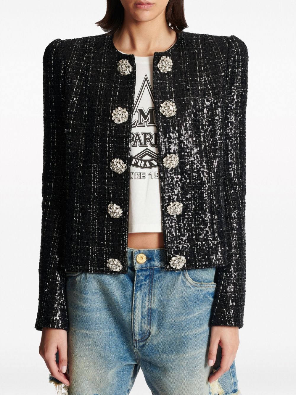 sequin-embellished tweed jacket - 5