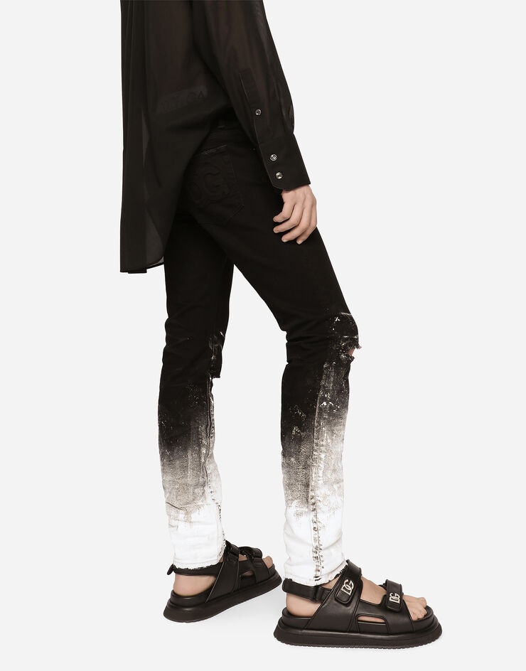 Slim-fit stretch jeans with brushstrokes and DG logo - 5