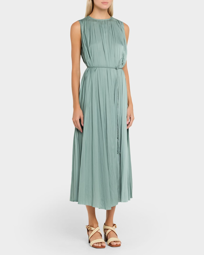 Fianna Belted Pleated Satin Midi Dress 4