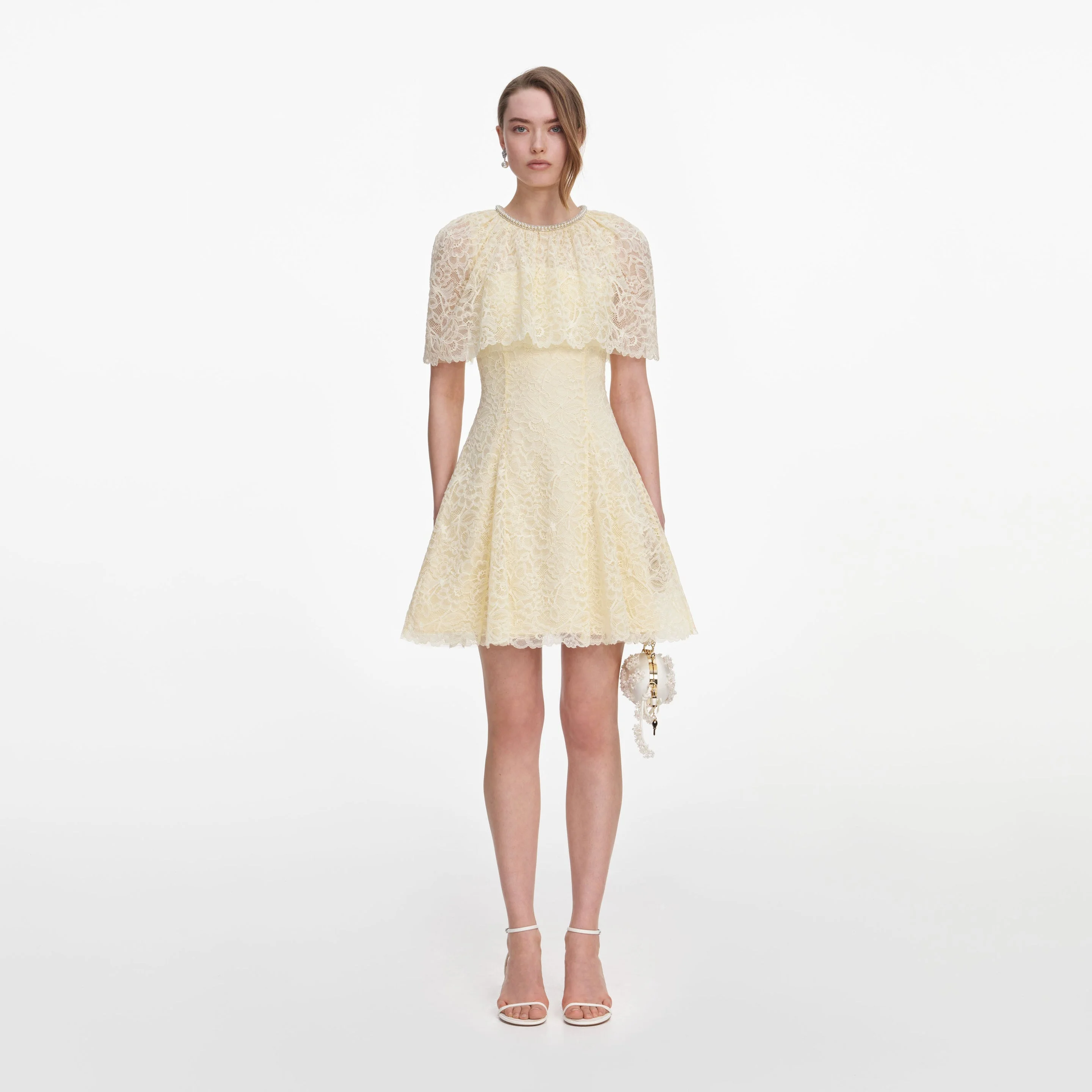 Yellow Lace Cape Mini Dress - 1