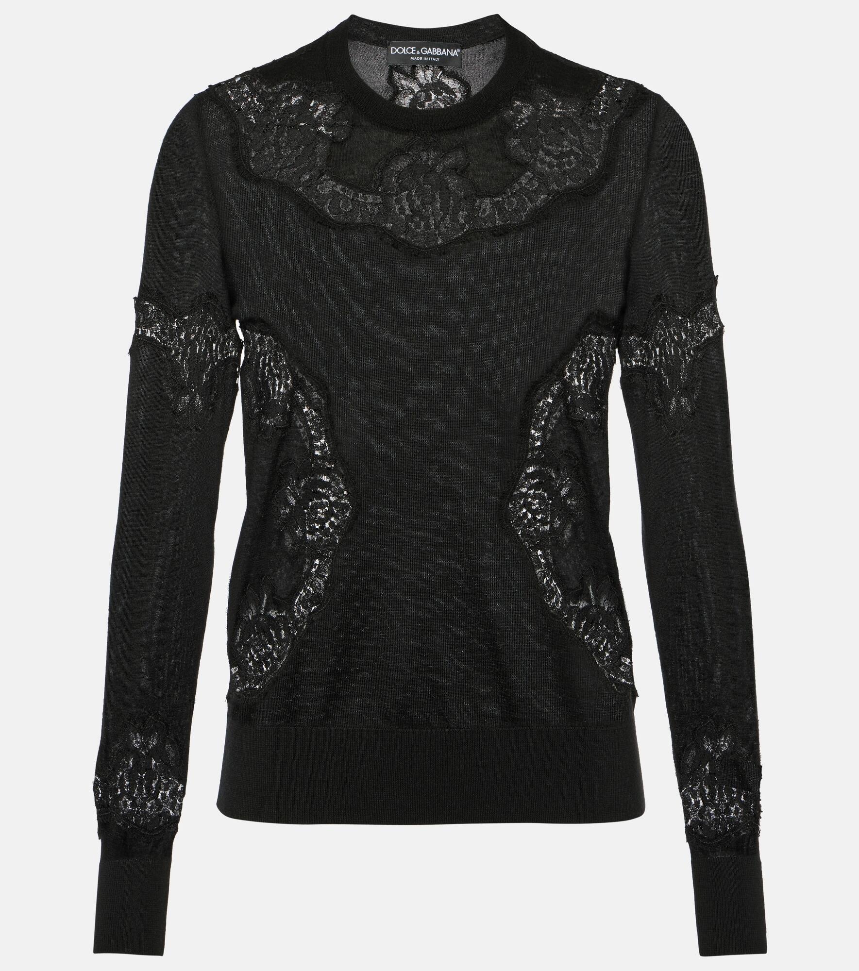 Lace-trimmed cashmere-blend sweater - 1