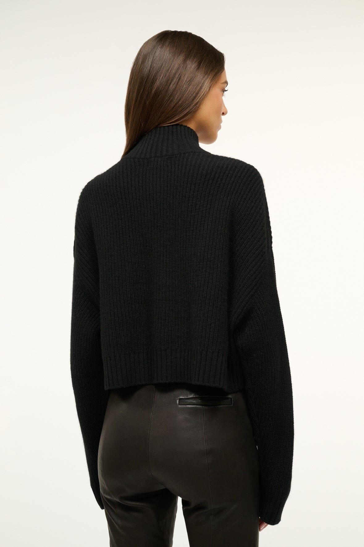 STAUD CASHMERE CROPPED HAMPTON SWEATER BLACK - 4