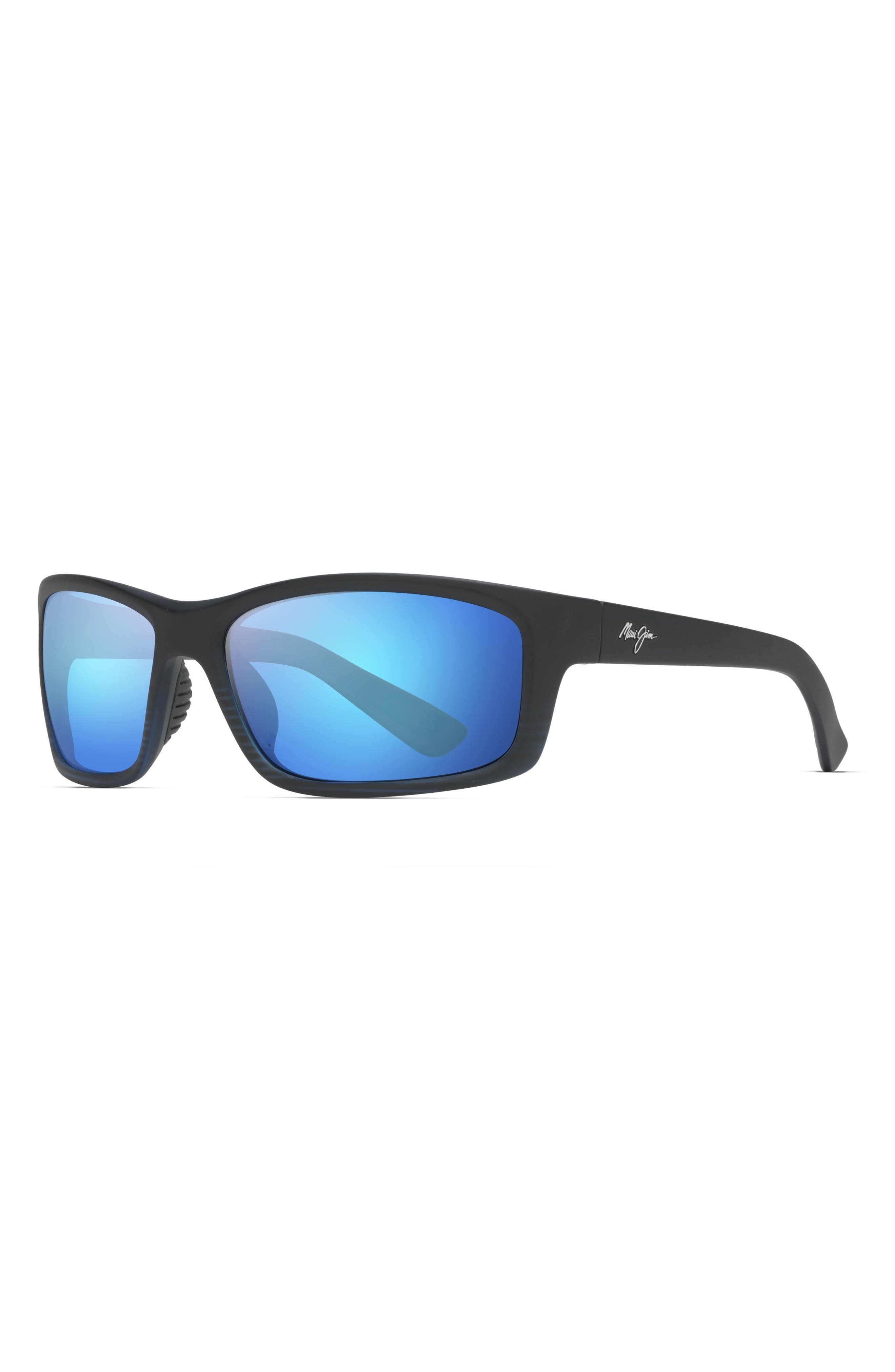 Maui Jim Kanaio Coast 61mm PolarizedPlus2® Rectangular Sunglasses in Matte/Blue/black Stripe at Nord - 2