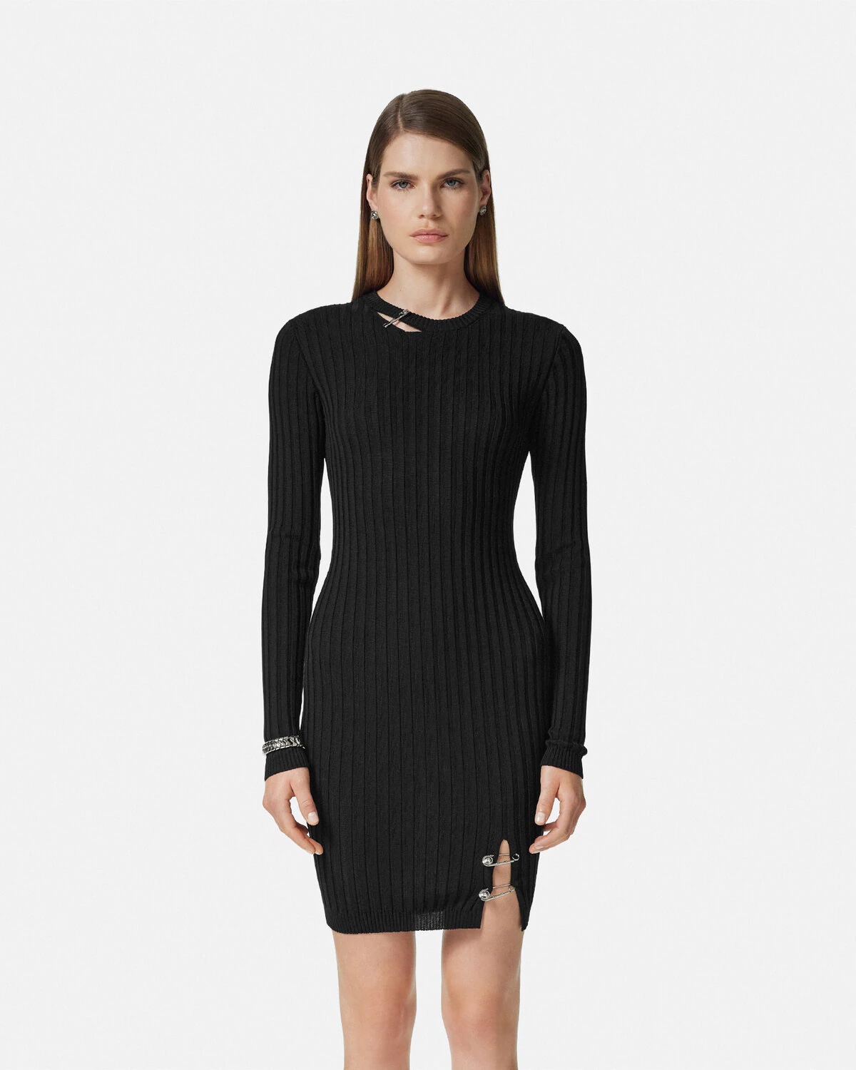 Safety Pin Ribbed-Knit Mini Dress - 4