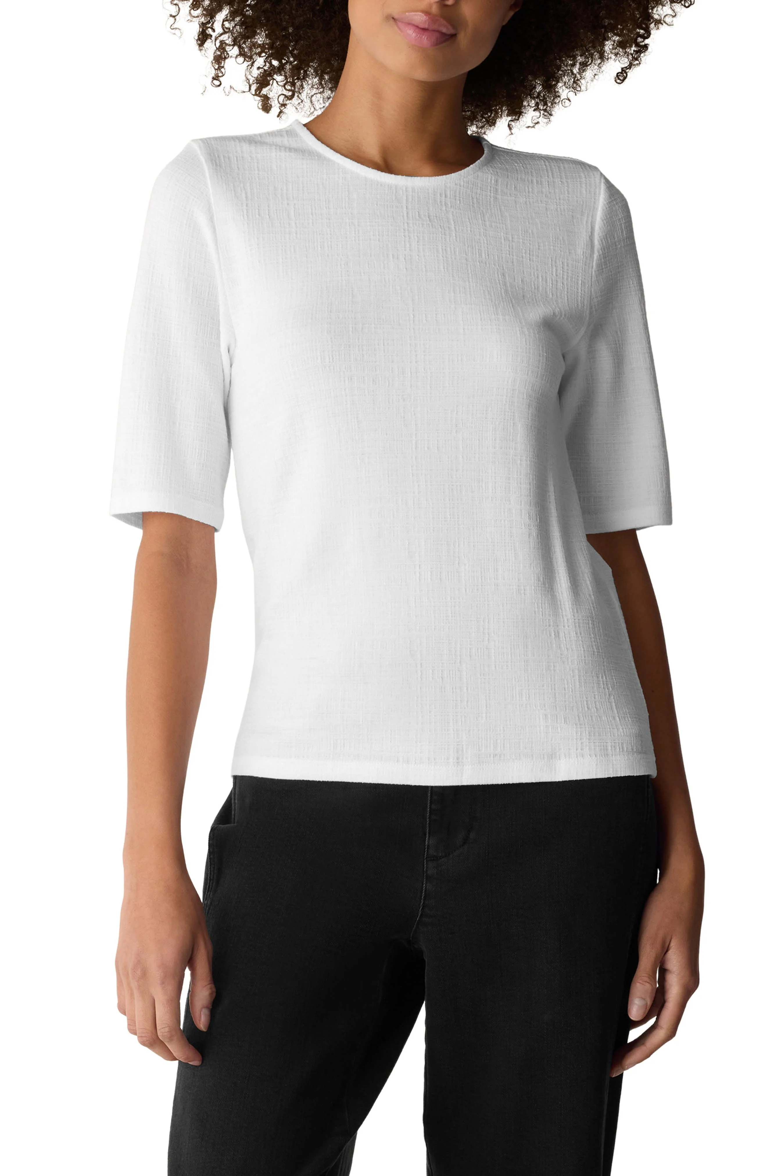 Eileen Fisher Short Sleeve Crewneck Top in White at Nordstrom - 1