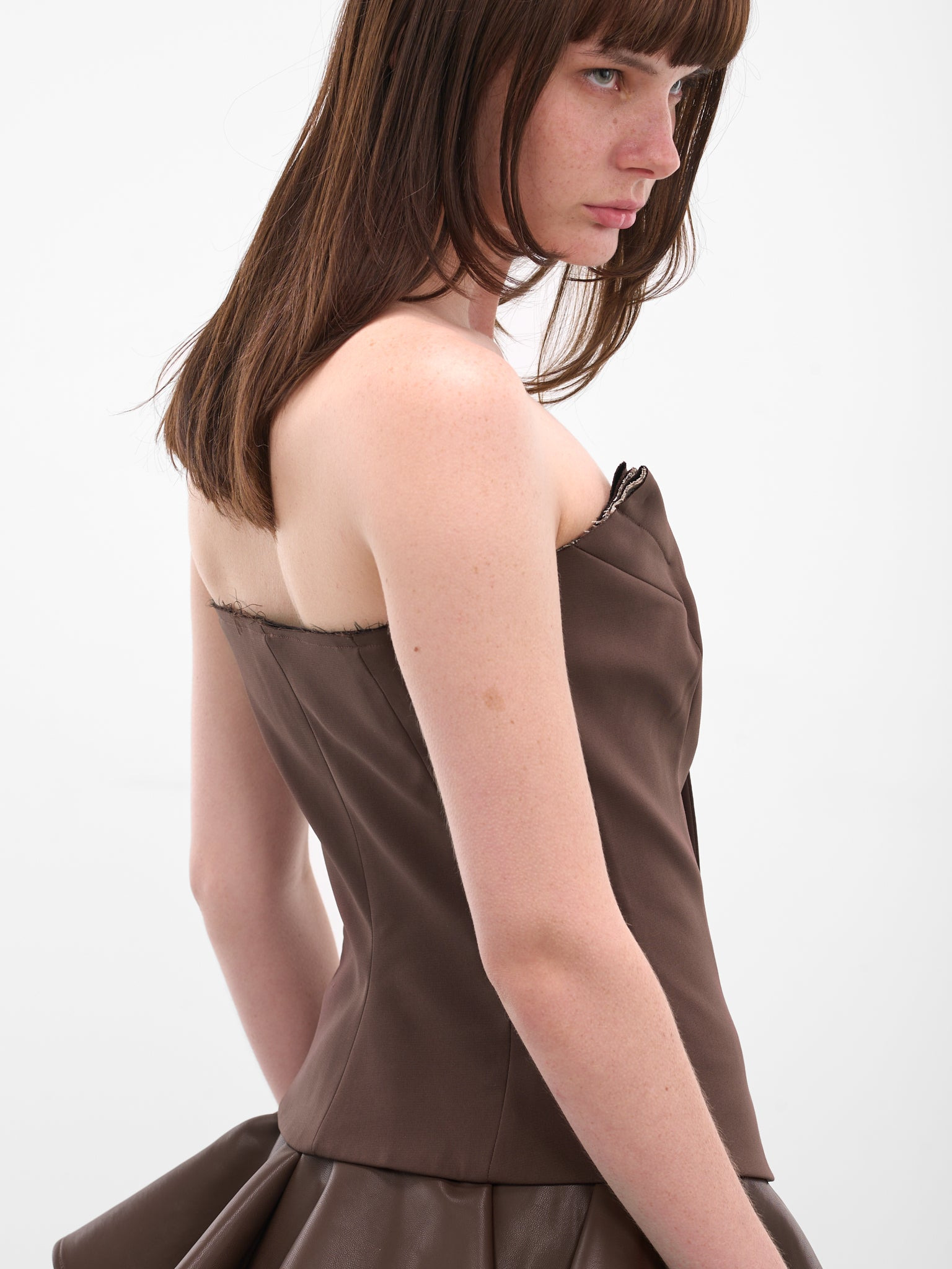 Brown Sculptural Deconstructed Suiting Bustier - 5