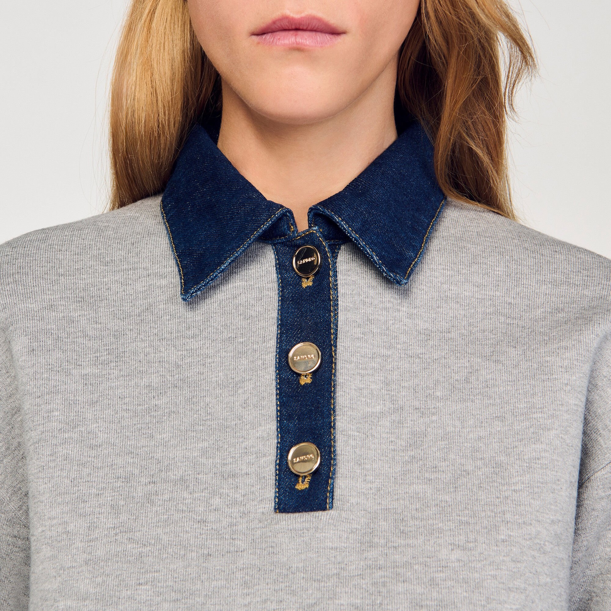 SWEATER WITH DENIM COLLAR - 3