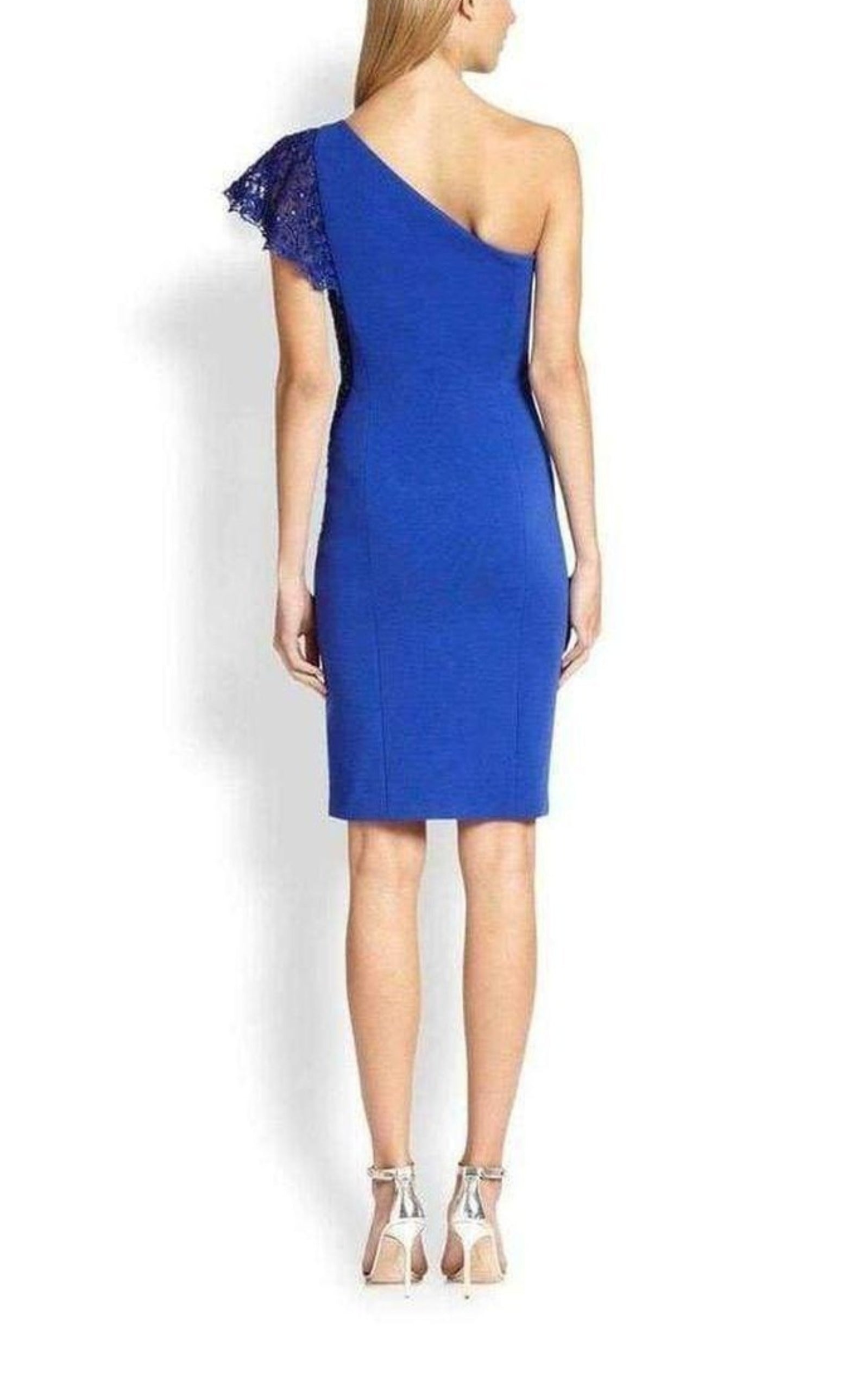 Cobalt Blue One Shoulder Silk Blend Dress - 3