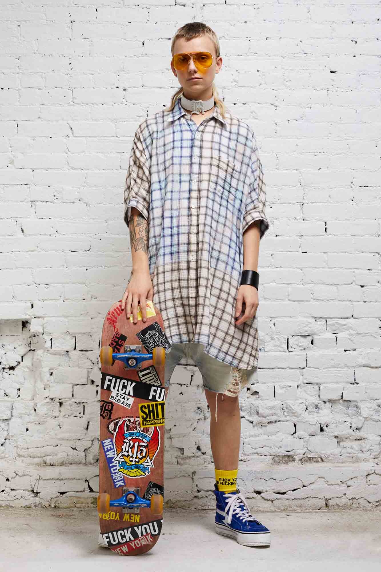 OVERSIZED BOXY SHIRTDRESS - BLEACHED PLAID - 2