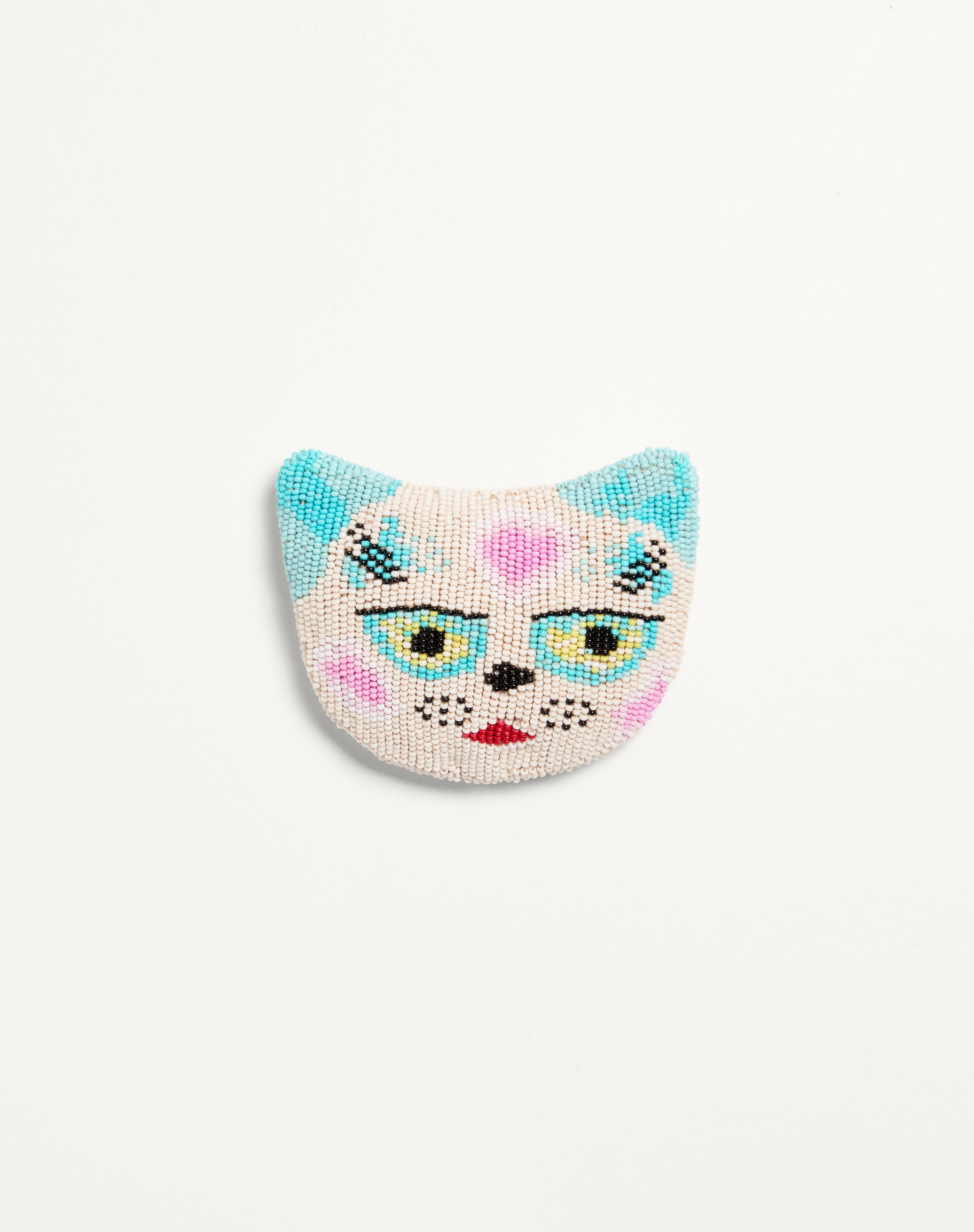 LE CHAT DE LA MAISON BROOCH IN JACQUARD FABRIC WITH RESIN BEAD EMBROIDERY - 1
