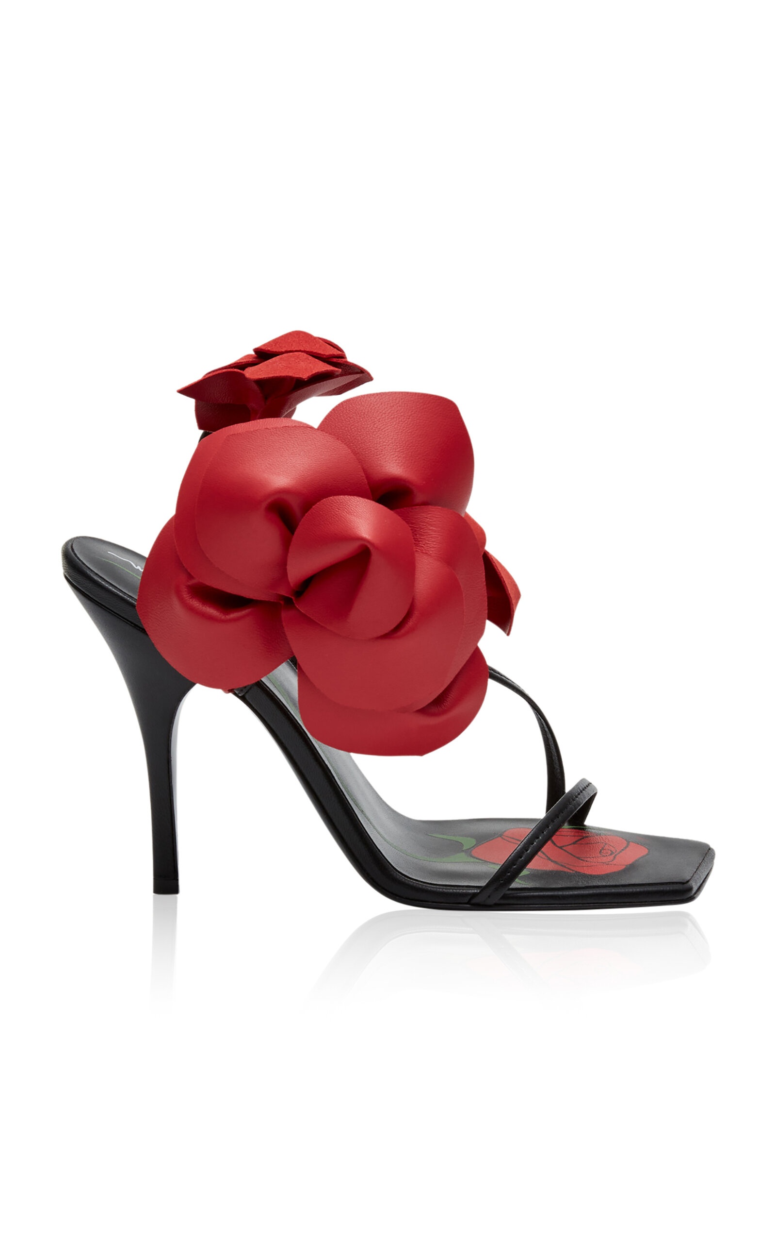 サンダル・ミュール MAGDA BUTRYM SANDALO CON DETTAGLIO FIORE (522423 BLACK) MAGDA BUTRYM Flower-Embellished Leather Heeled Sandals black