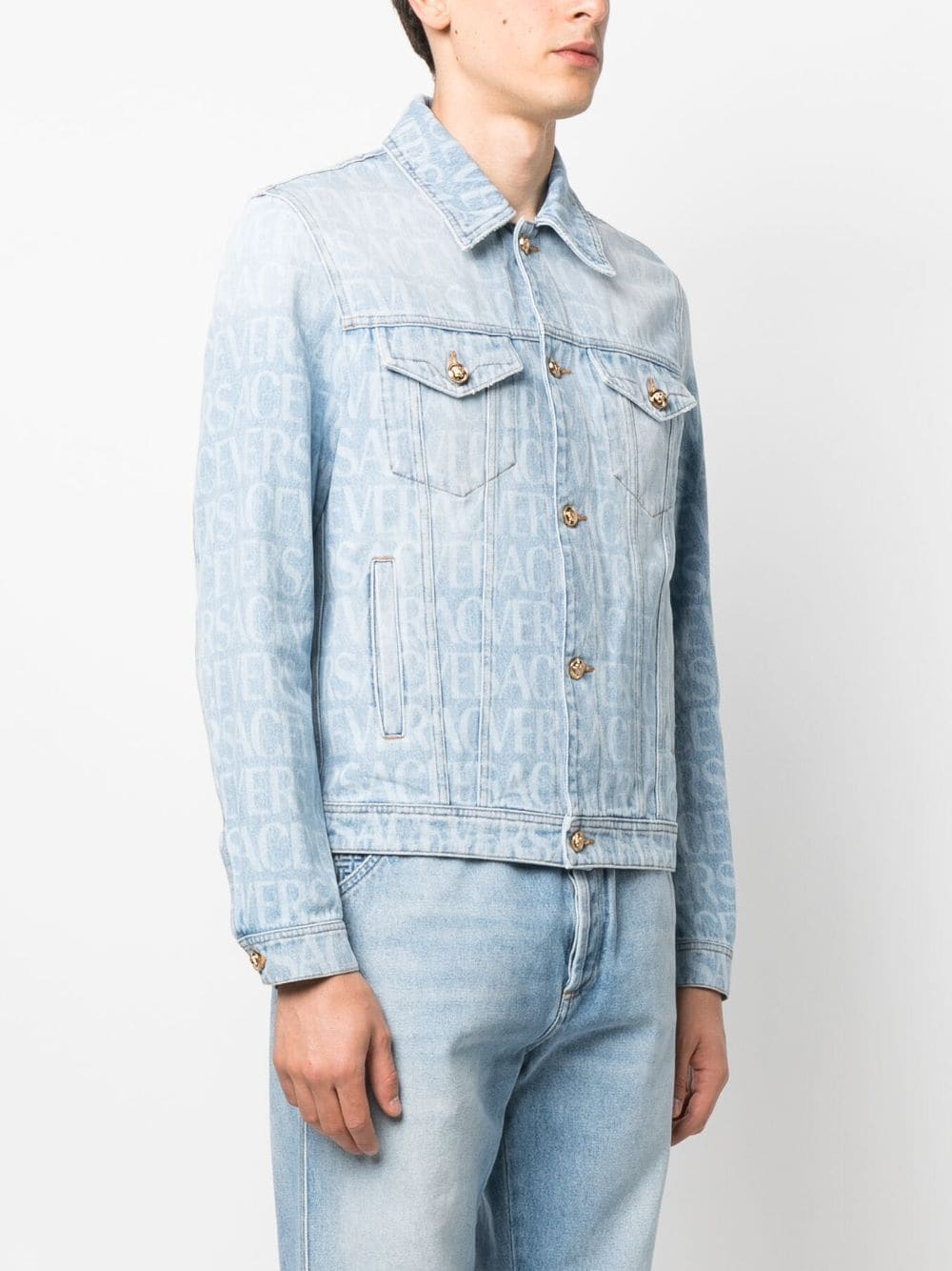 Allover logo-print denim jacket - 3