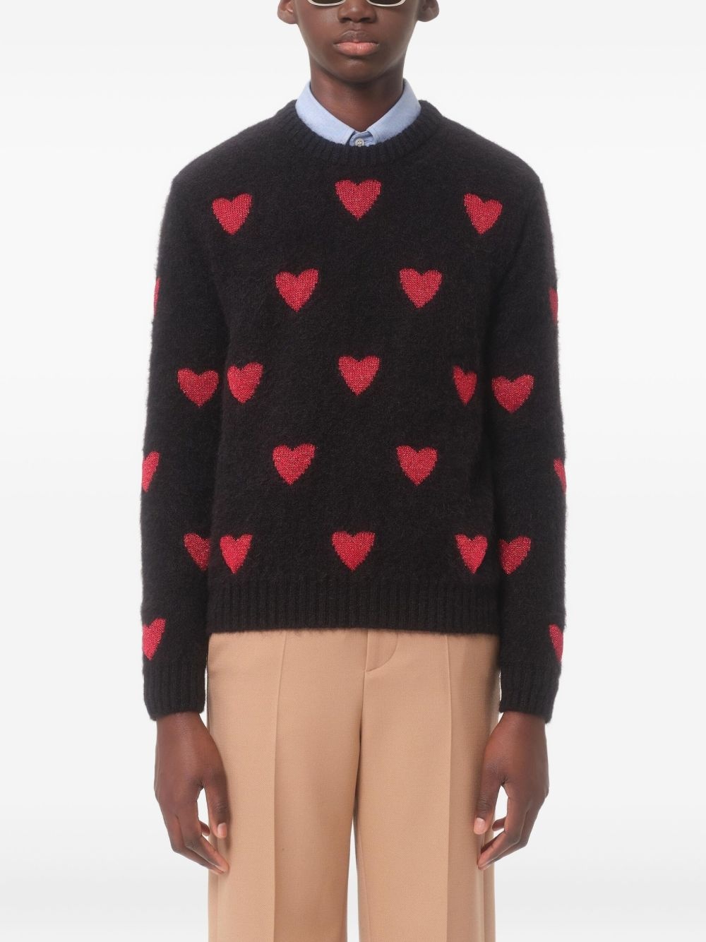 heart-patterned v-neck sweater - 3
